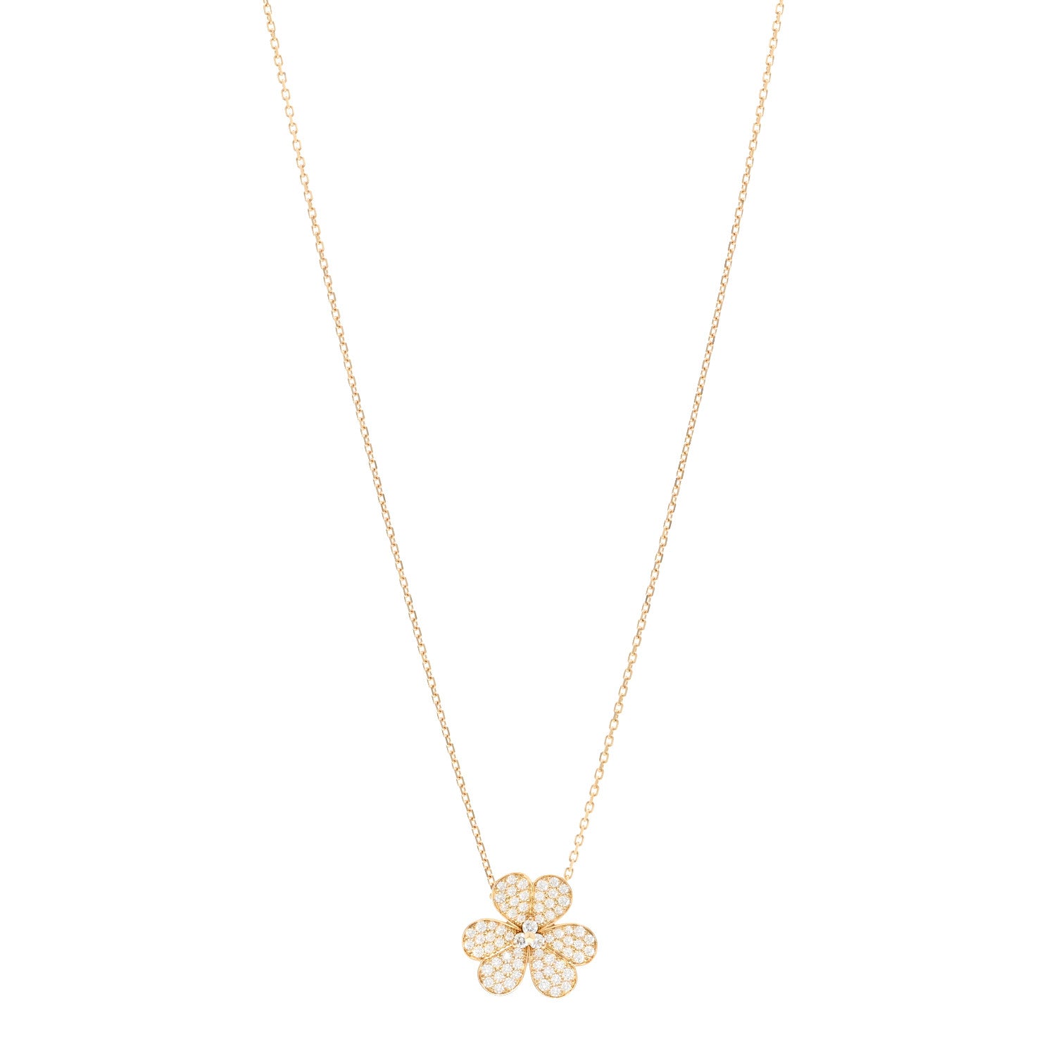 Van Cleef & Arpels 18K Yellow Gold Diamond Large Frivole Pendant Pave Necklace 1 of 6