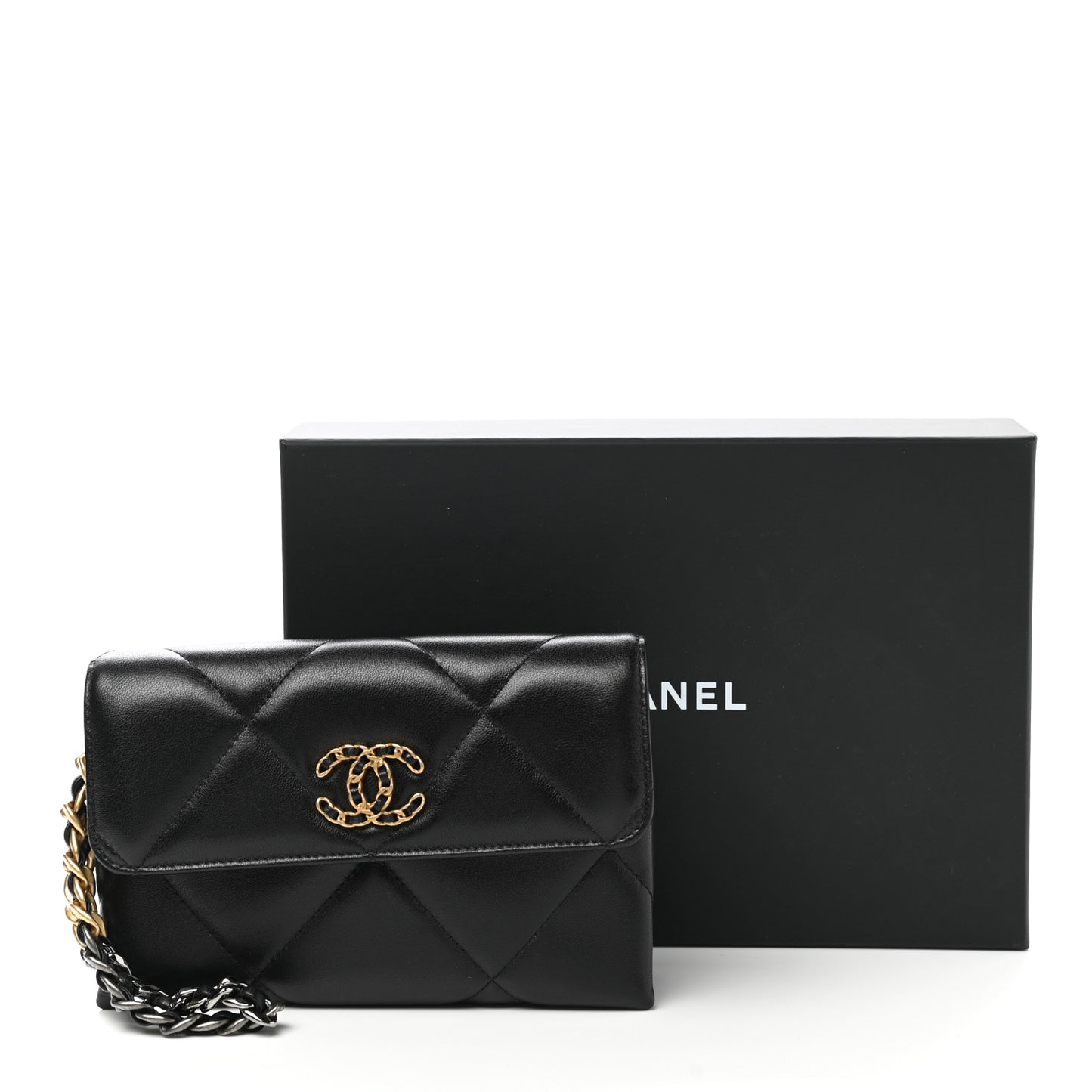 Lambskin Quilted Chanel 19 Flap Clutch Black