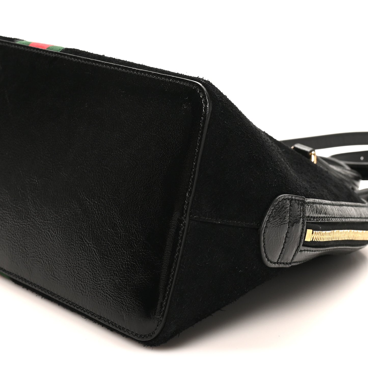 Suede Patent GG Web Medium Ophidia Top Handle Dome Bag Black