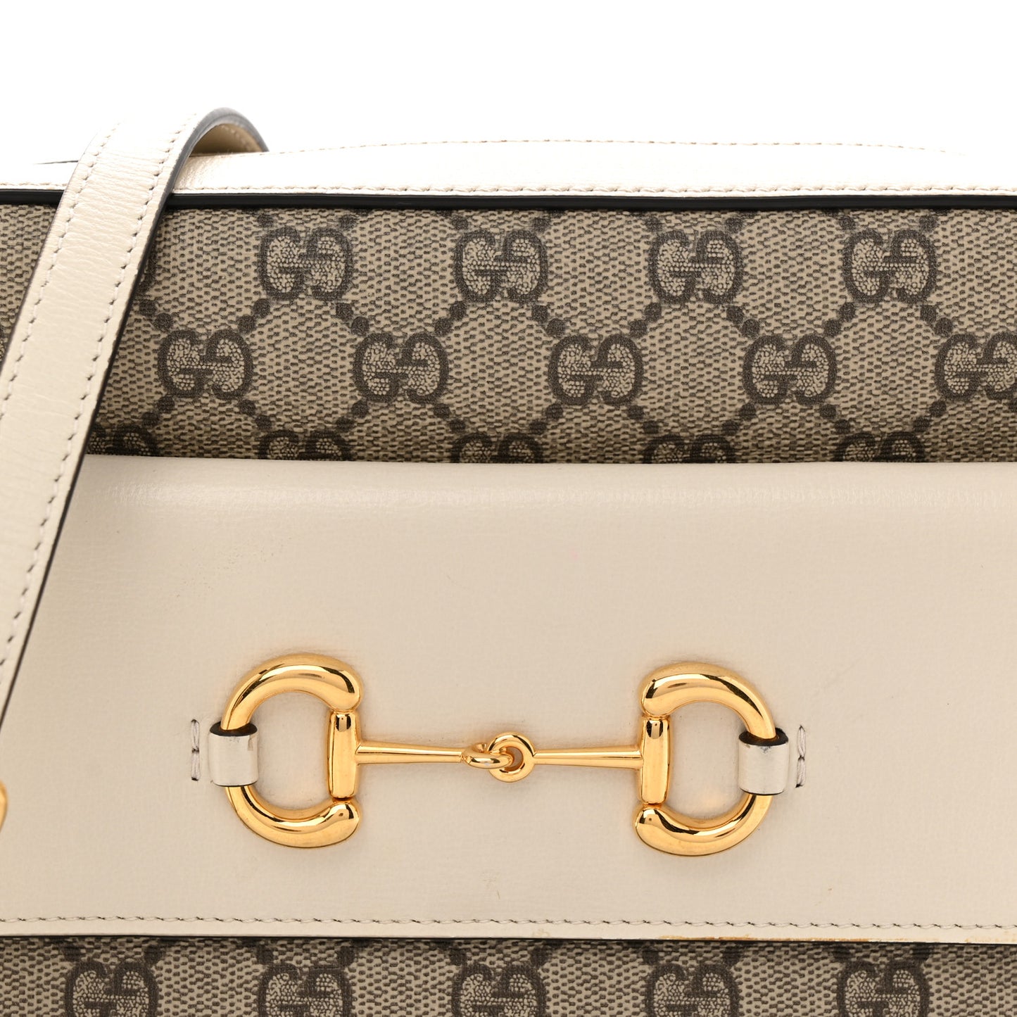 GG Supreme Monogram Small Horsebit 1955 Shoulder Bag Beige Mystic White