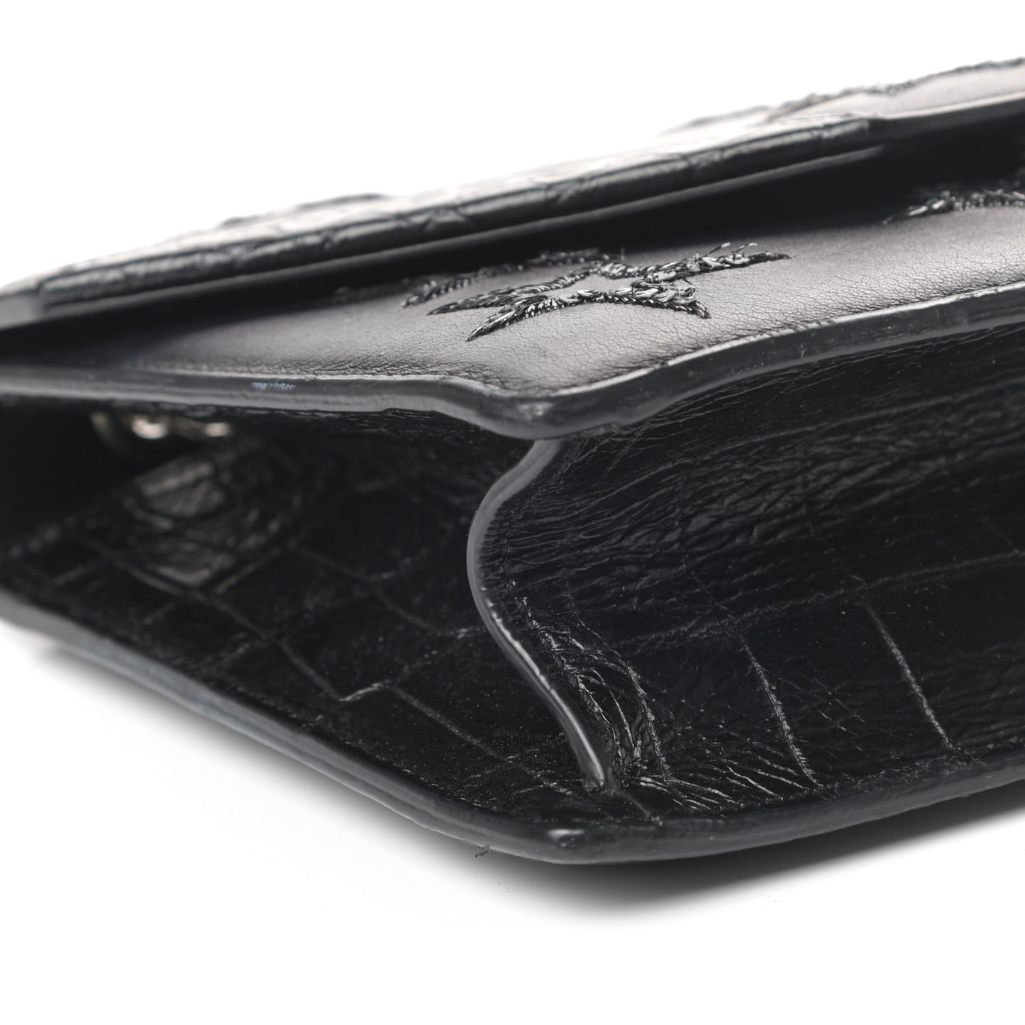 Calfskin Star Embroidered Crocodile Embossed Small Betty Black