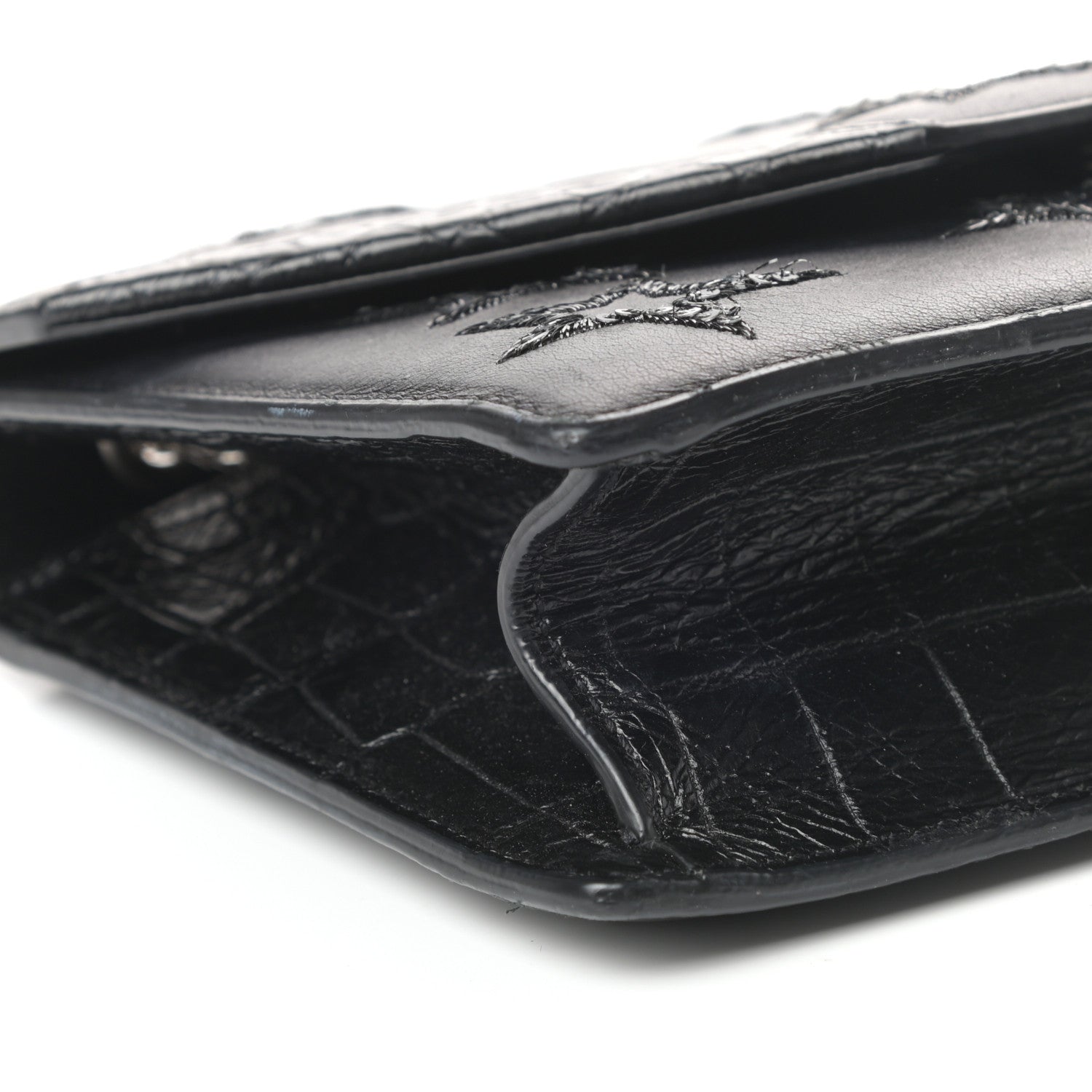 Saint Laurent Calfskin Star Embroidered Crocodile Embossed Small Betty Black 7 of 8