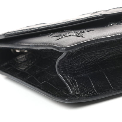 Saint Laurent Calfskin Star Embroidered Crocodile Embossed Small Betty Black 7 of 8