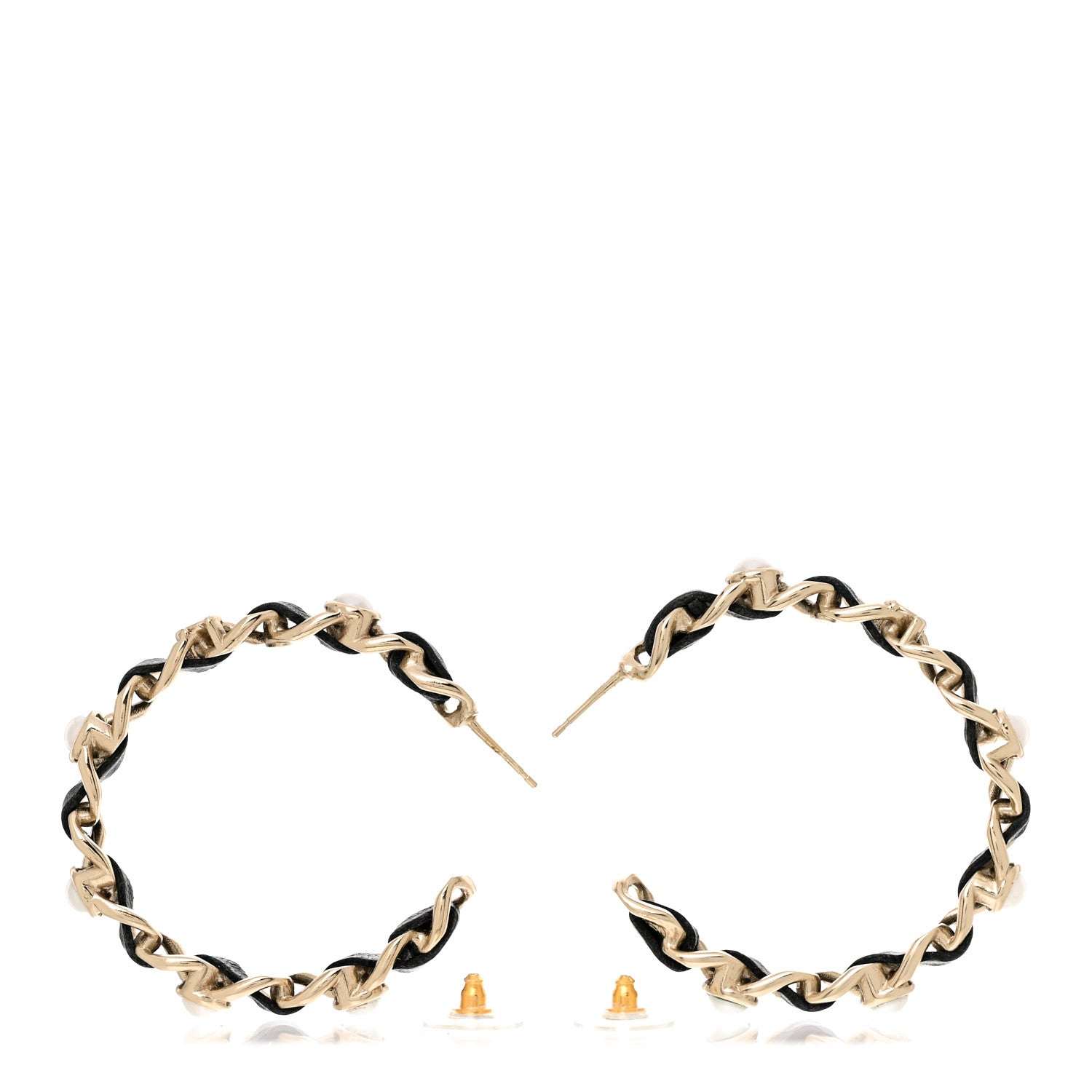 Chanel Lambskin Pearl More Is More CC Chain Hoop Earrings Gold Black 3 of 9