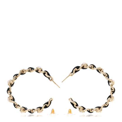 Chanel Lambskin Pearl More Is More CC Chain Hoop Earrings Gold Black 3 of 9