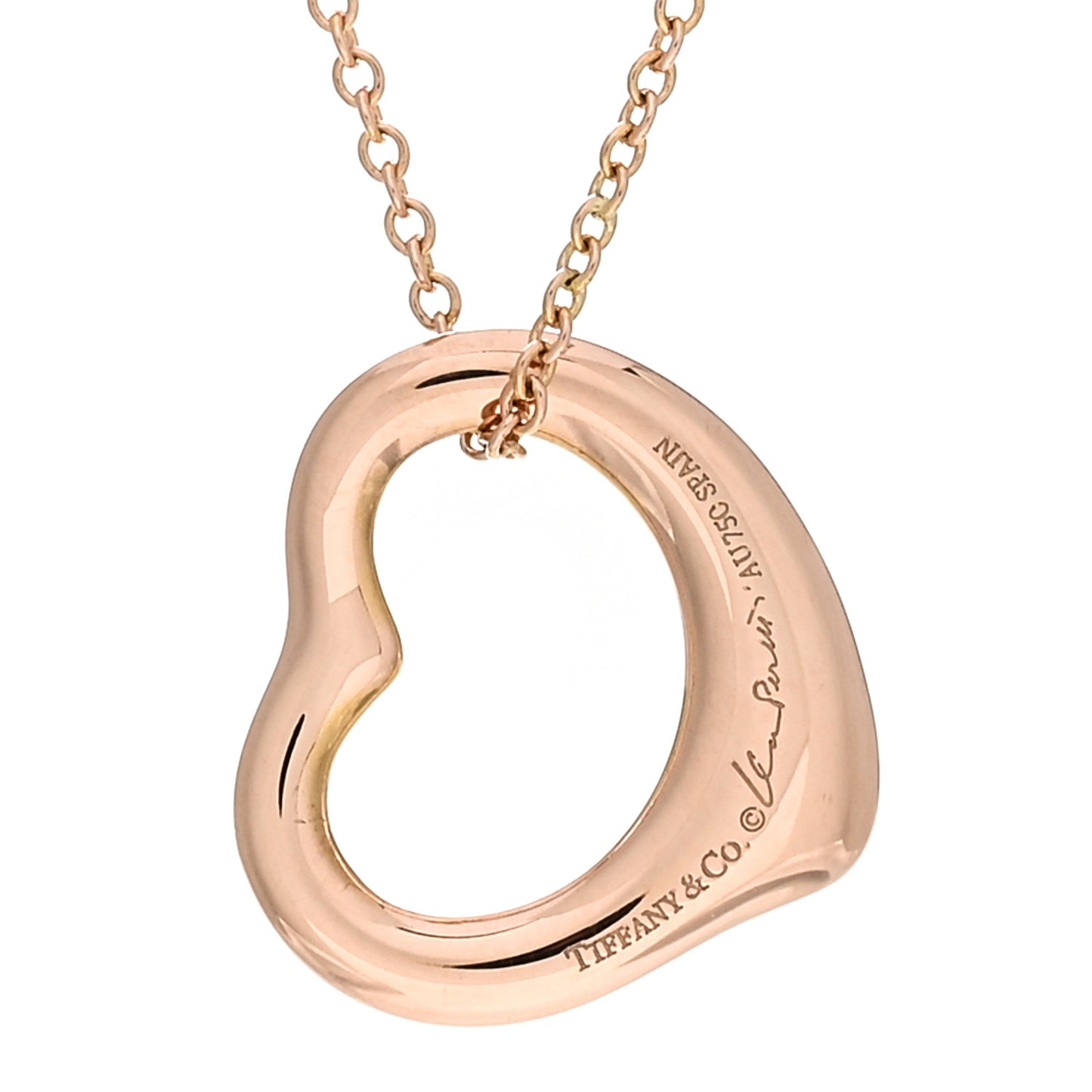 18K Rose Gold 16mm Elsa Peretti Open Heart Pendant Necklace