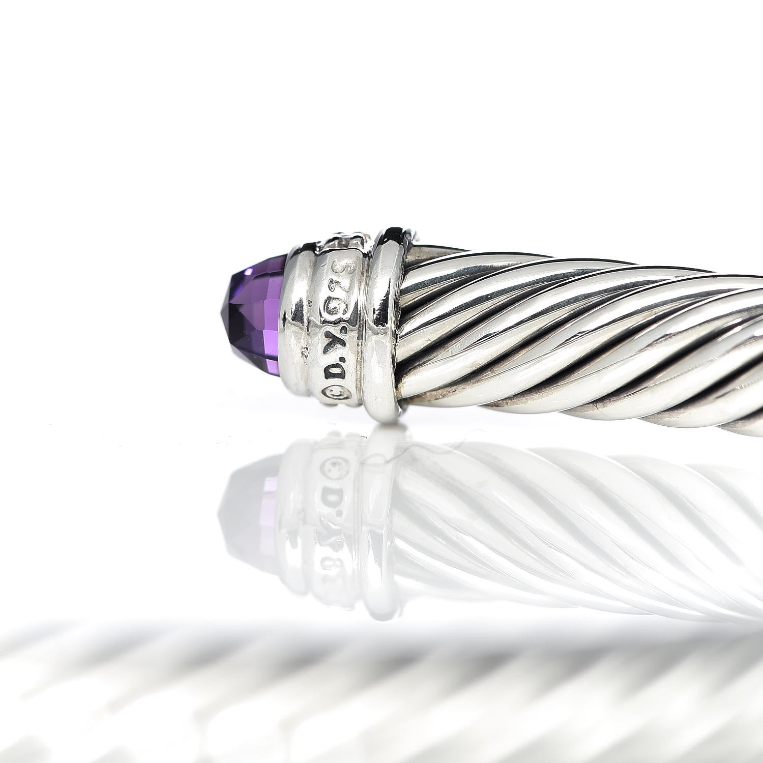 David Yurman Sterling Silver Diamond Amethyst 5mm Cable Classics Bracelet 4 of 4