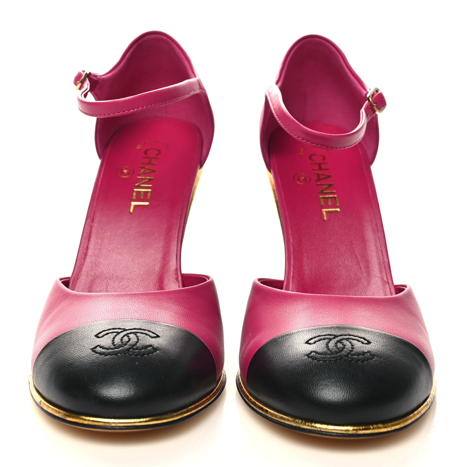 Chanel Lambskin Cap Toe Open Wedge 39.5 Fuchsia Black 2 of 9