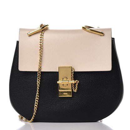 Chloe Grained Calfskin Lambskin Bi-Color Drew Shoulder Bag Black Powder Beige 1 of 8