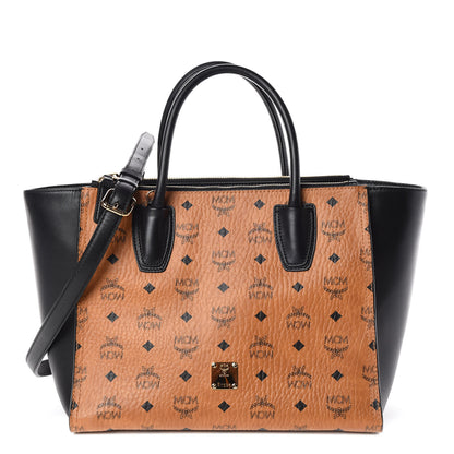MCM Visetos Medium Kathy Double Zip Tote Cognac Black 1 of 8