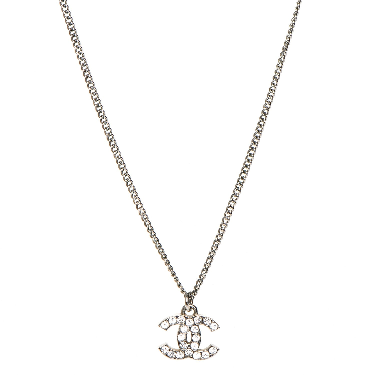 Chanel Crystal Timeless CC Necklace Silver 1 of 4