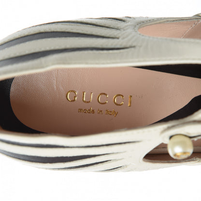 Gucci Malaga Kid Zebra Inlay Lesley Mary Jane Pumps 39 Mystic White Black 7 of 12