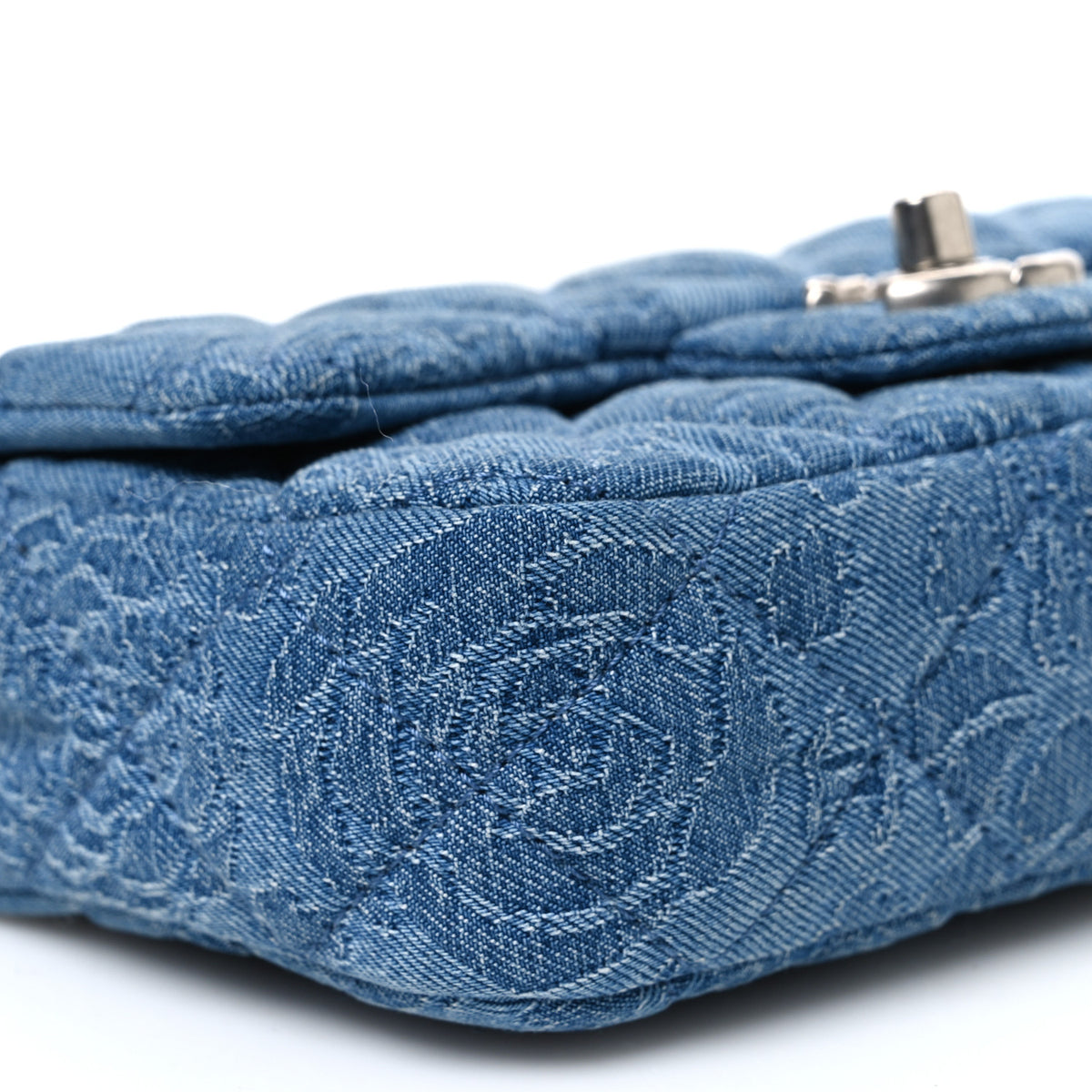 Chanel Denim Quilted Camellia Sweetheart Mini Flap Blue 9 of 10