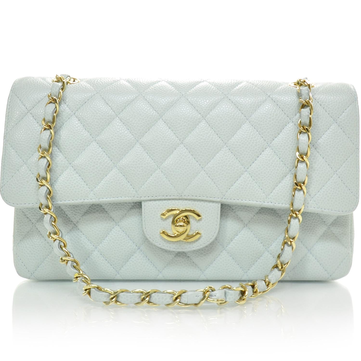 Chanel Caviar Medium Double Flap Light Blue 1 of 12