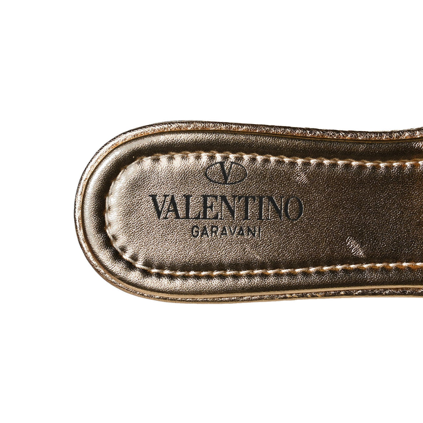 Metallic Pebbled Calfskin Roman Stud Flat Slide Sandals 36 Antique Brass