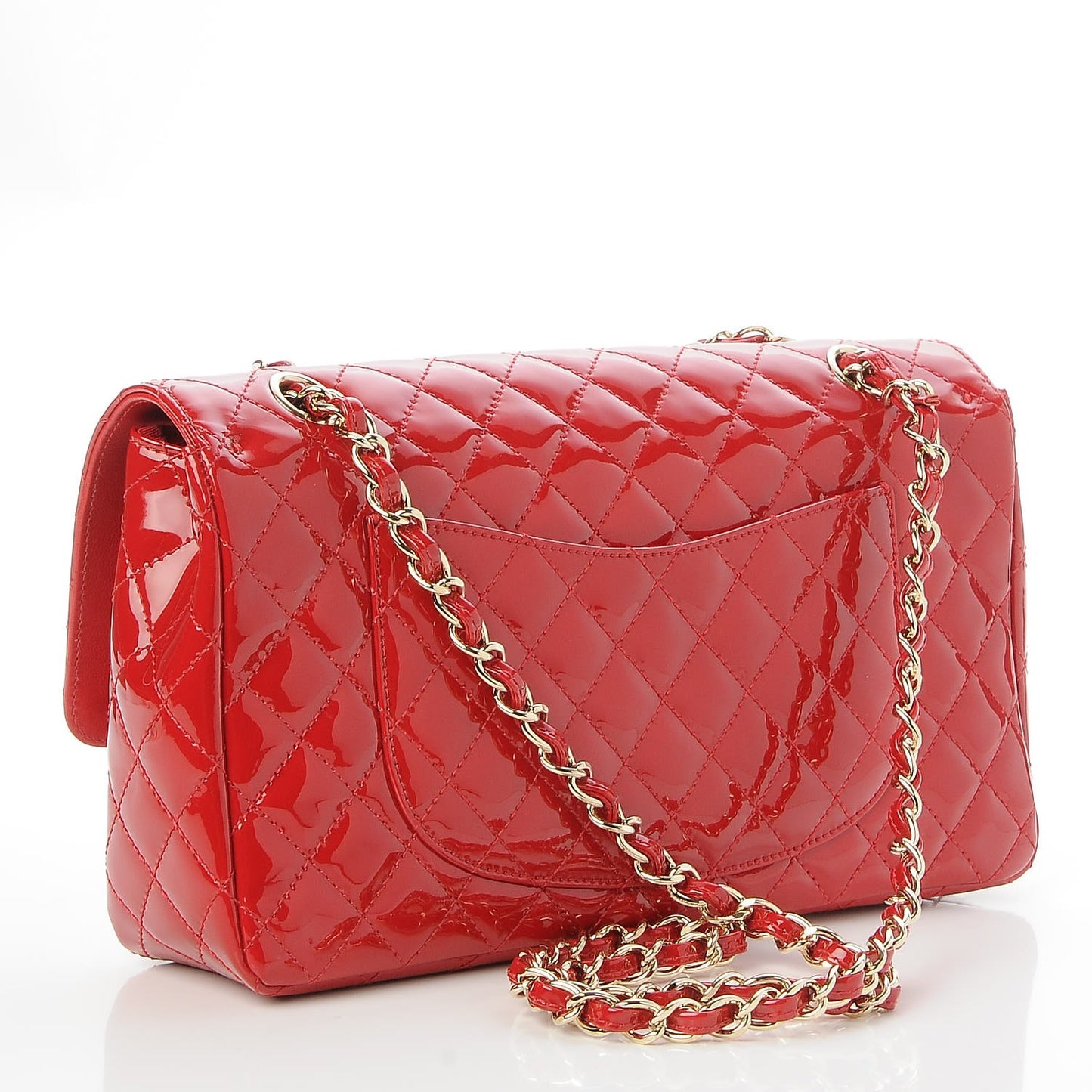 Patent Calfskin Quilted Valentine Charms Medium Single Flap Red