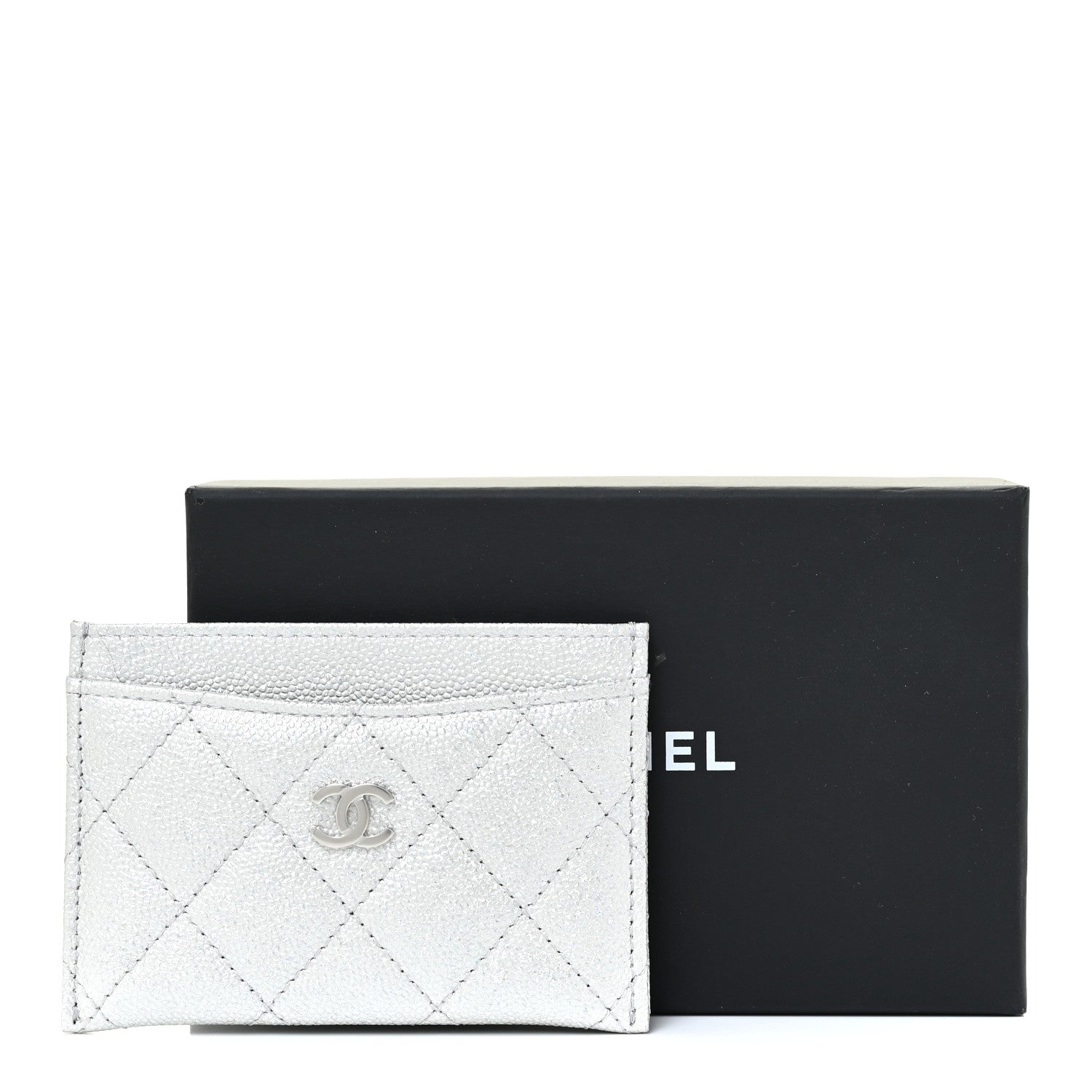 Chanel Glittered Metallic Caviar Quilted Card Holder Silver 12 of 12