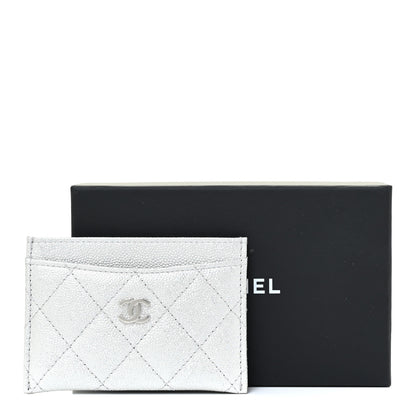 Chanel Glittered Metallic Caviar Quilted Card Holder Silver 12 of 12