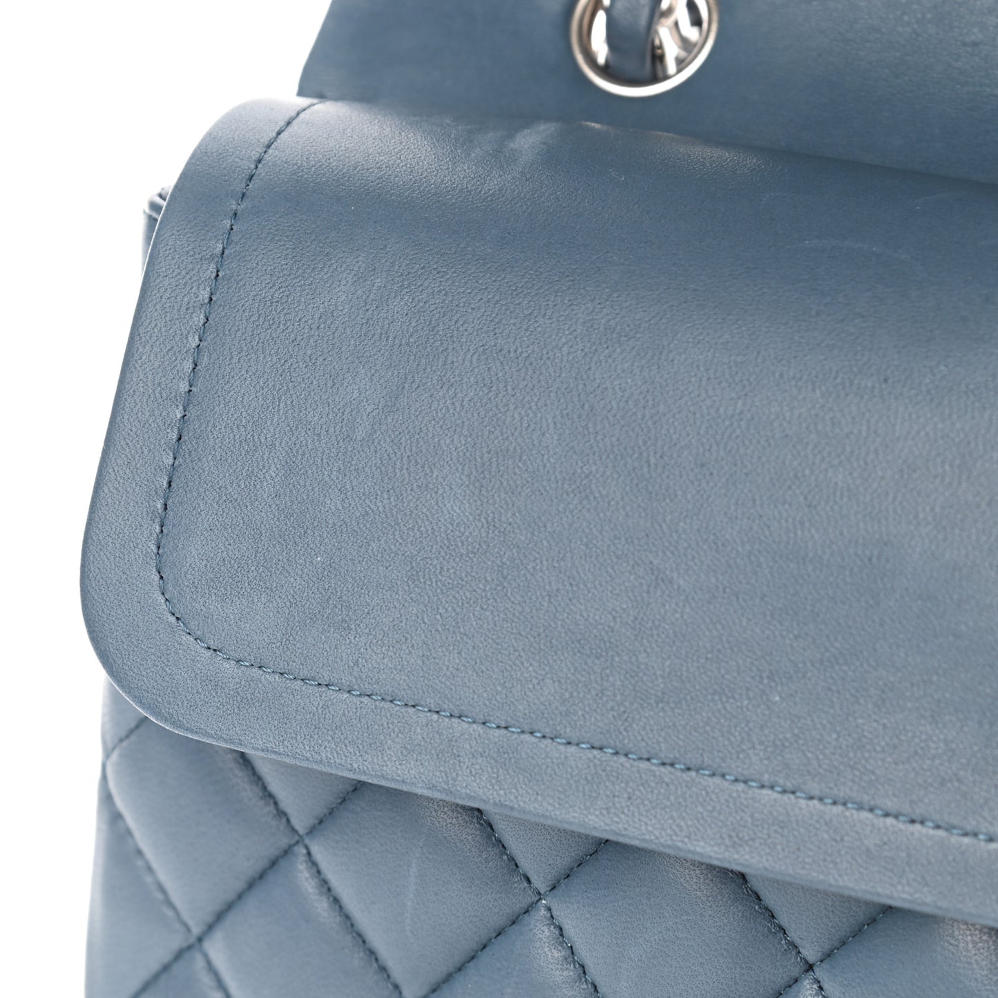 Lambskin Quilted Medium Double Flap Blue