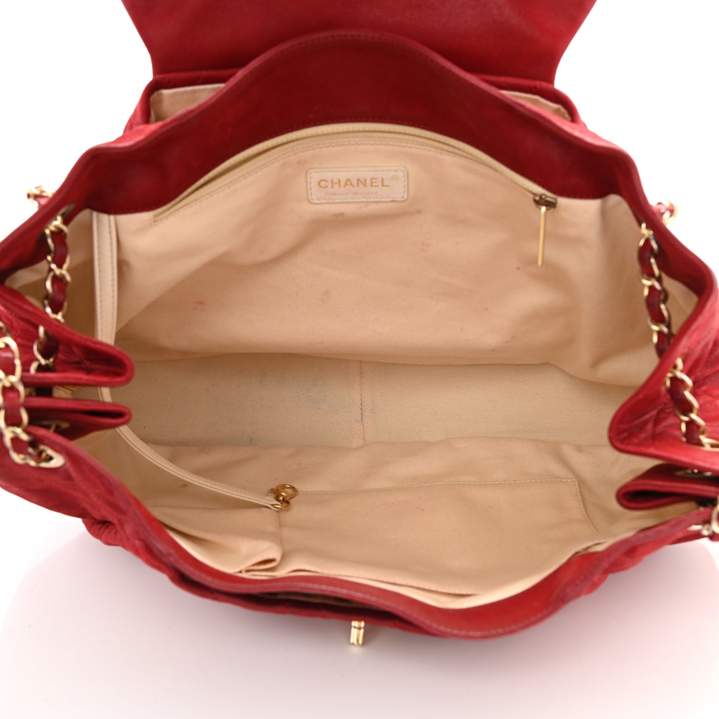 Iridescent Calfskin Chic Quilt Accordion Flap Bag Red