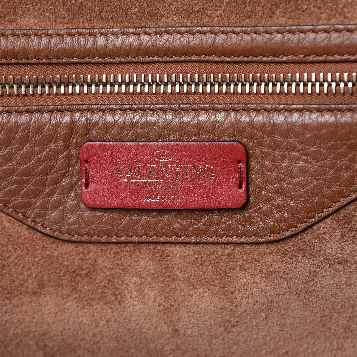Grained Calfskin Rockstud Shoulder Tote Bright Cognac