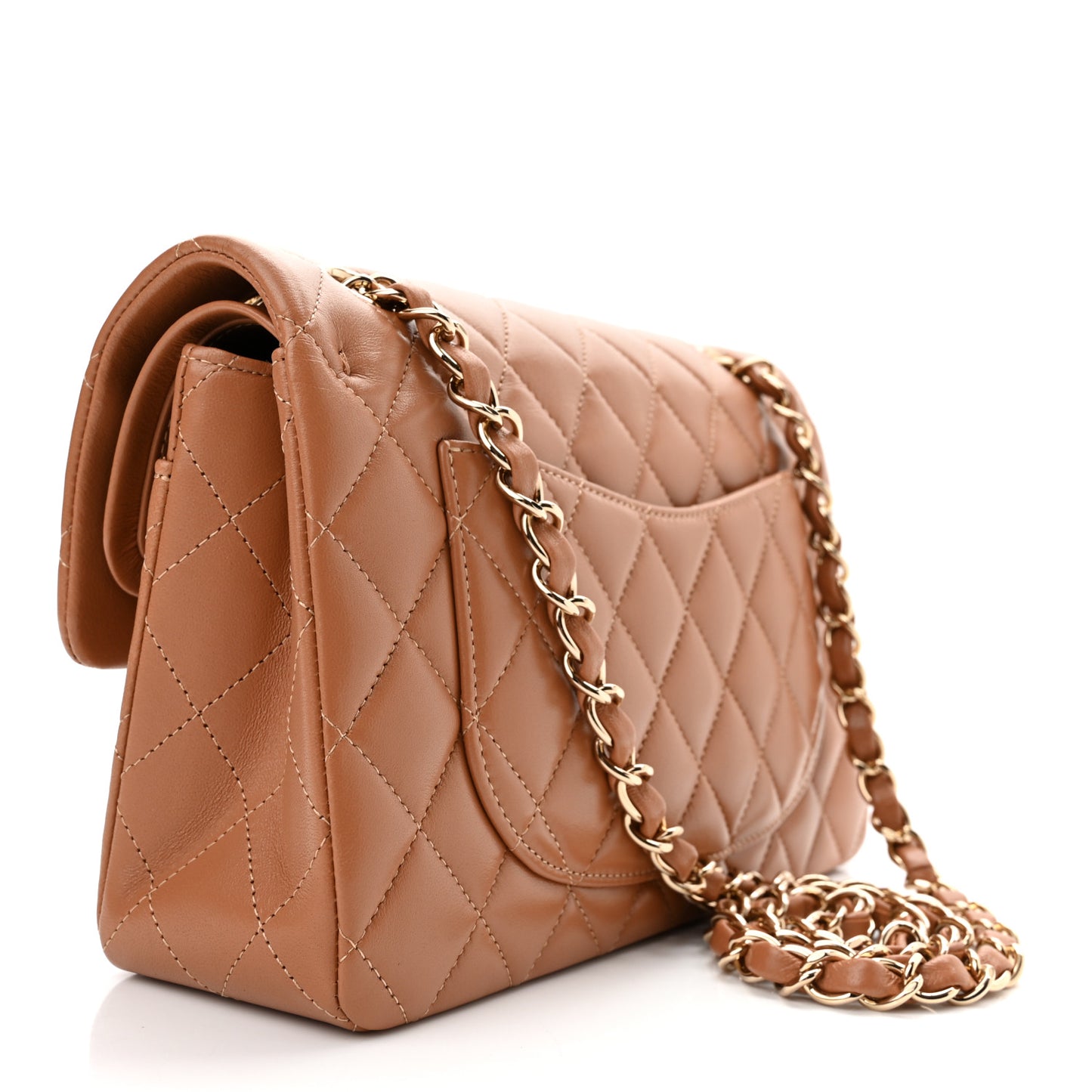 Lambskin Quilted Small Double Flap Brown