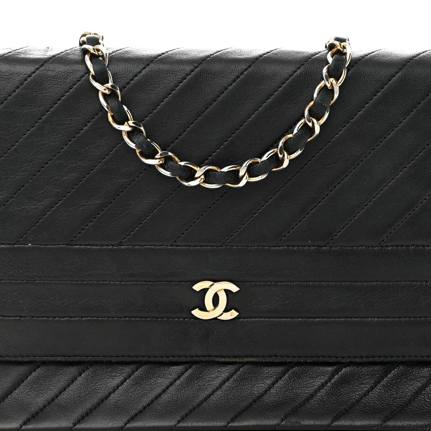 Lambskin Diagonal Quilted Small Single Flap Black