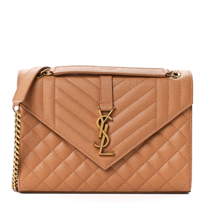 Saint Laurent Grain De Poudre Mixed Matelasse Triquilt Monogram Chain Wallet Dune 1 of 12