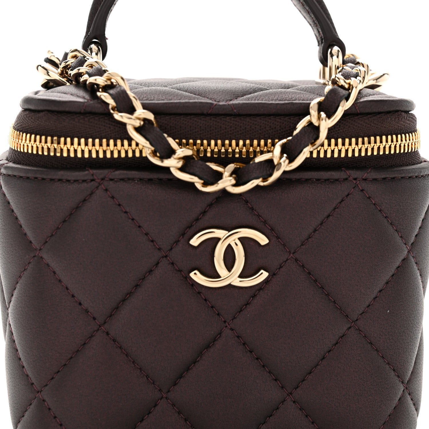 Chanel Iridescent Lambskin Quilted Mini Top Handle Vanity Case With Chain Burgundy 8 of 11