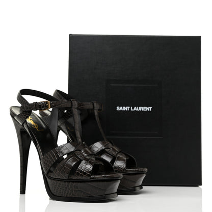 Saint Laurent Calfskin Embossed Crocodile Tribute 105 Platform Sandals 39 Ultra Grey 8 of 8