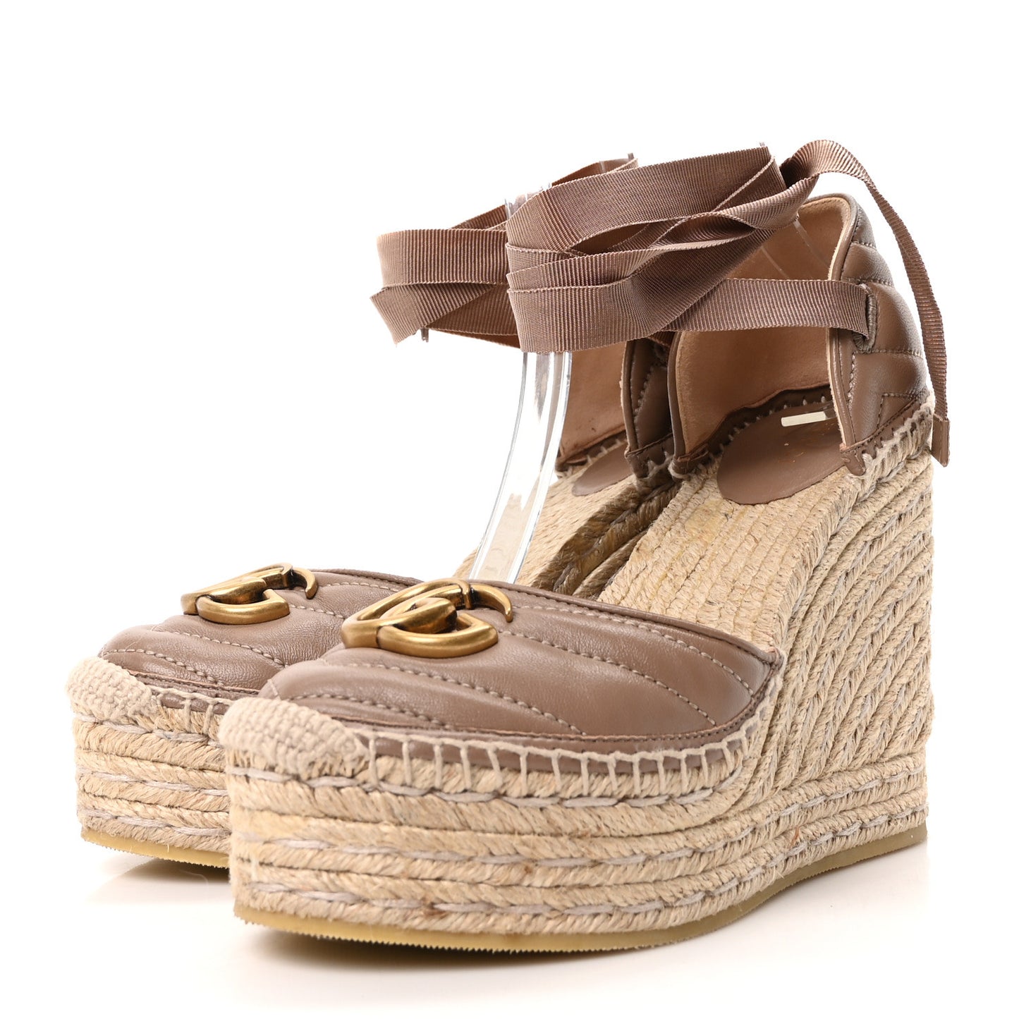 Nappa Matelasse GG Marmont Ankle Wrap Platform 35/120mm Espadrille Wedges 36.5 Porcelain Rose