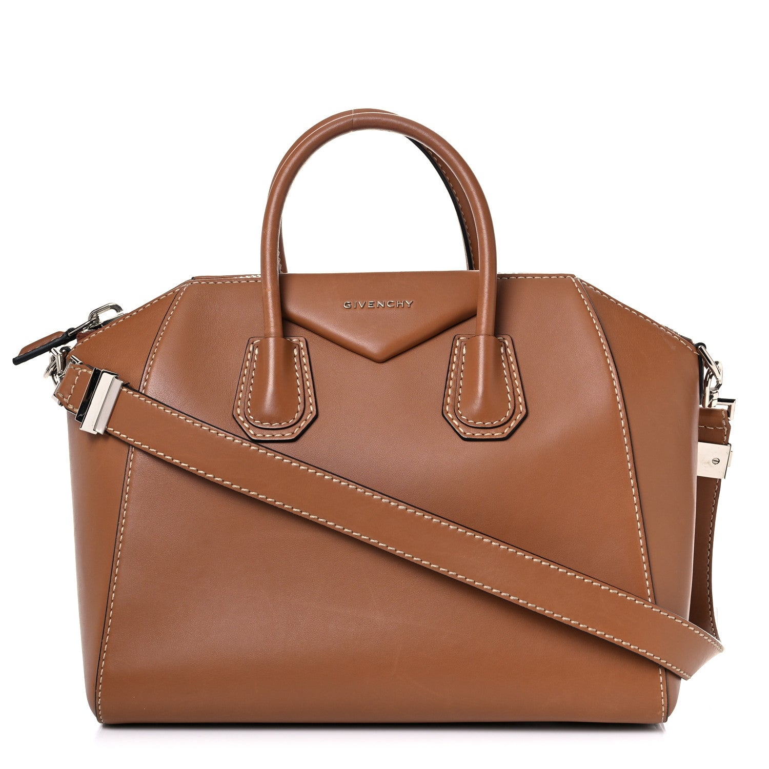 Givenchy Calfskin Contrast Topstitch Medium Antigona Cognac 1 of 30