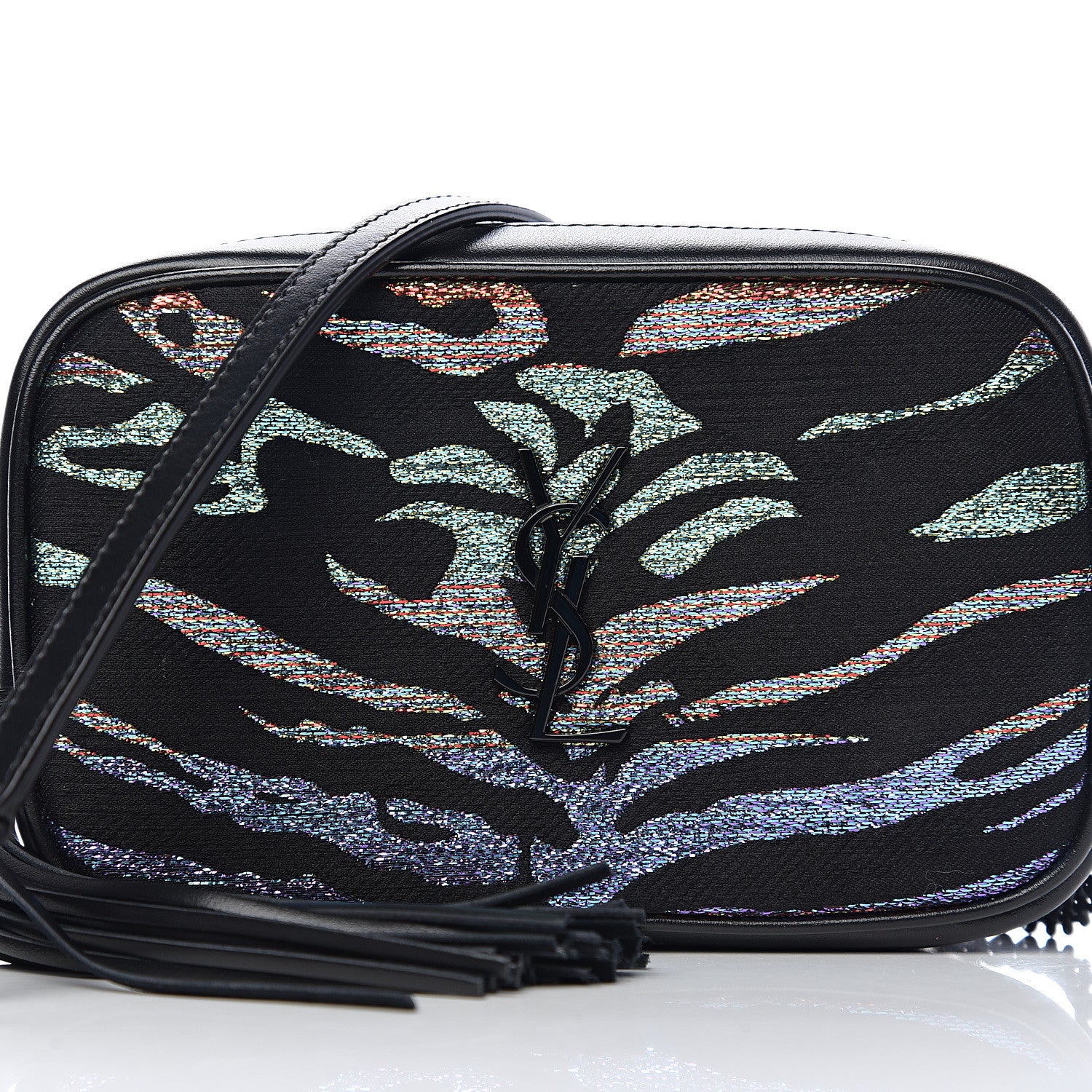 Saint Laurent Calfskin Tiger Burnout Monogram Lou Camera Bag Black Multicolor 9 of 10
