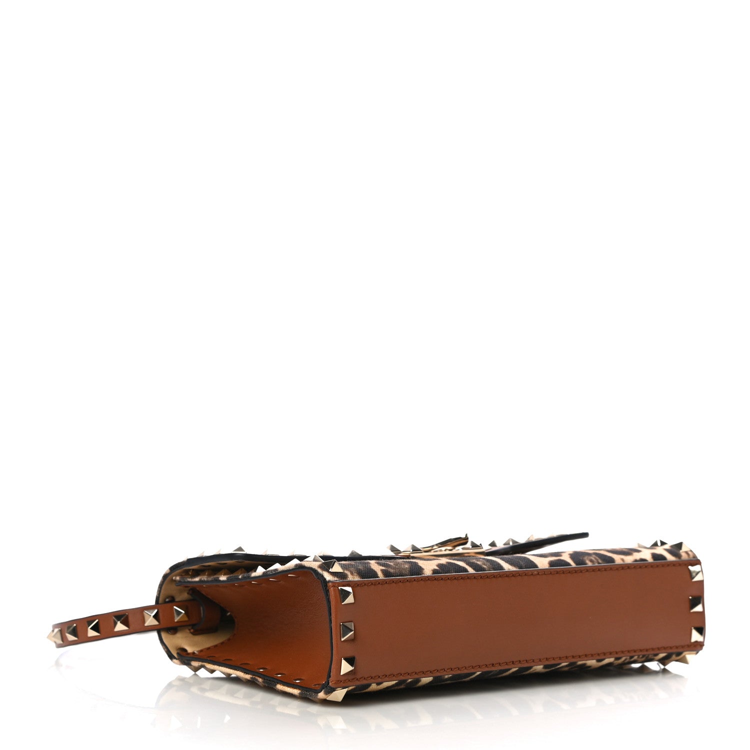 Valentino Garavani Calfskin Canvas Leopard Print Medium Rockstud Flip Lock Crossbody Bag Tan 4 of 10