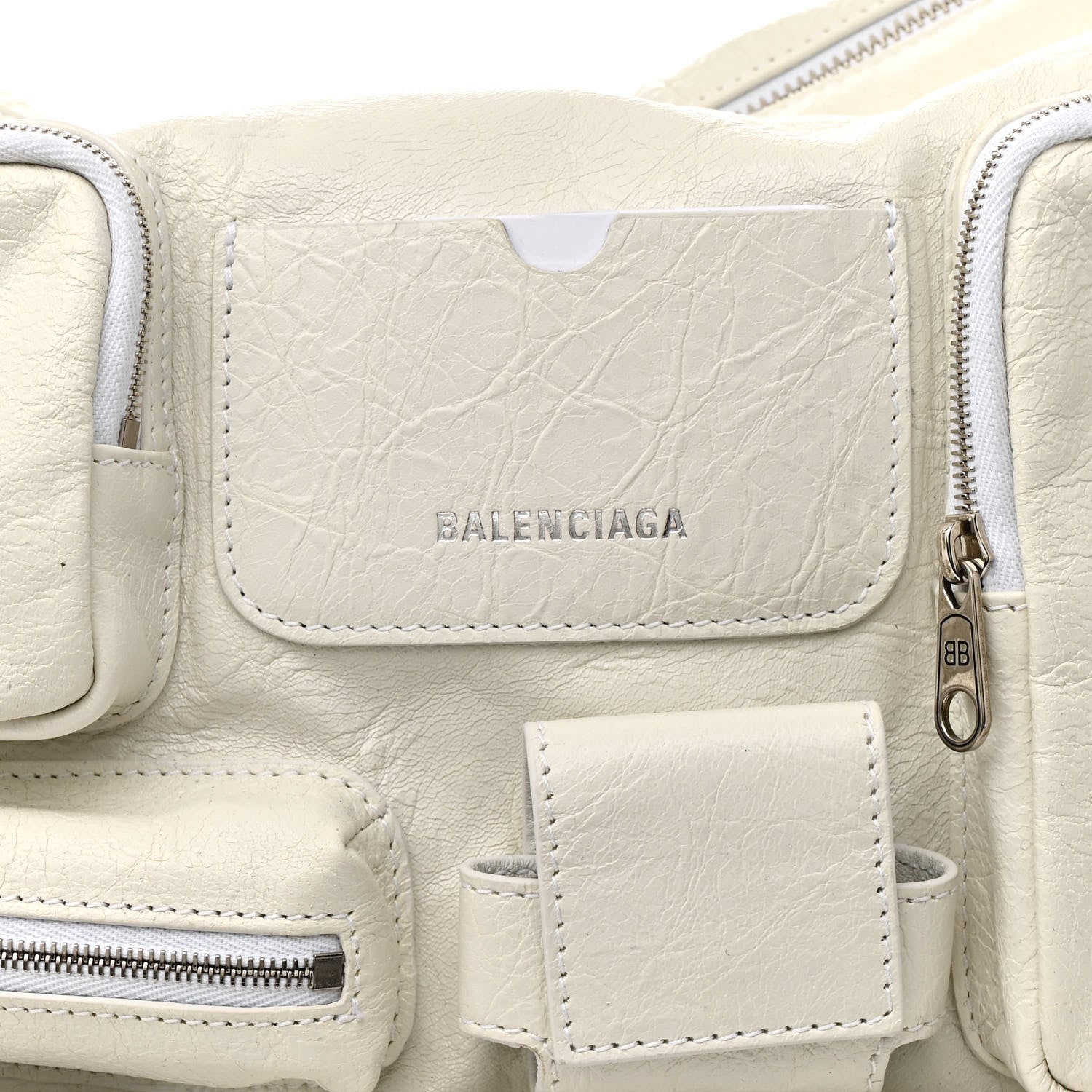 Balenciaga Agneau Arena Superbusy Large Sling Zip Shoulder Bag Optic White 7 of 9