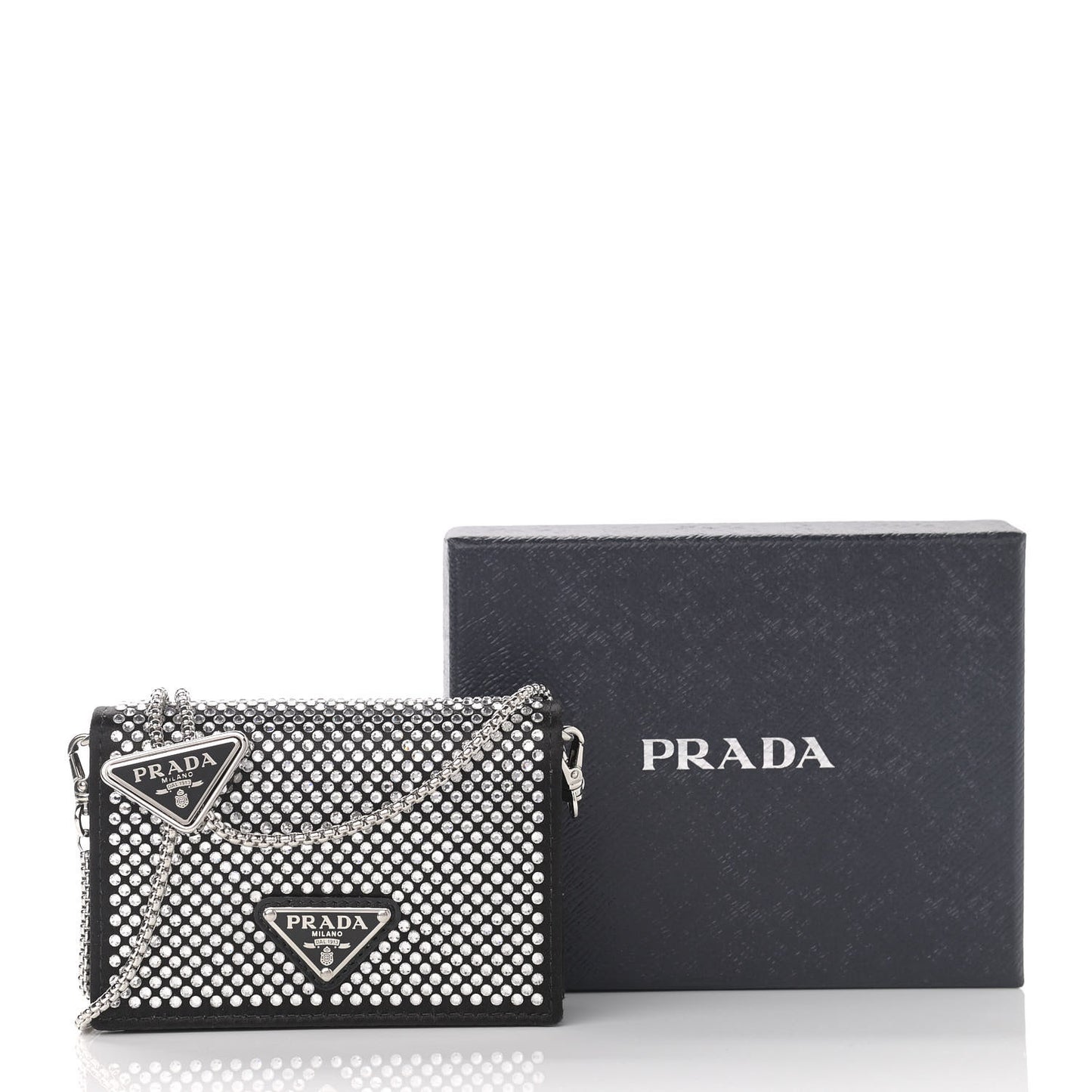 Satin Crystal Metal Triangle Logo Card Holder With Strap Cristal