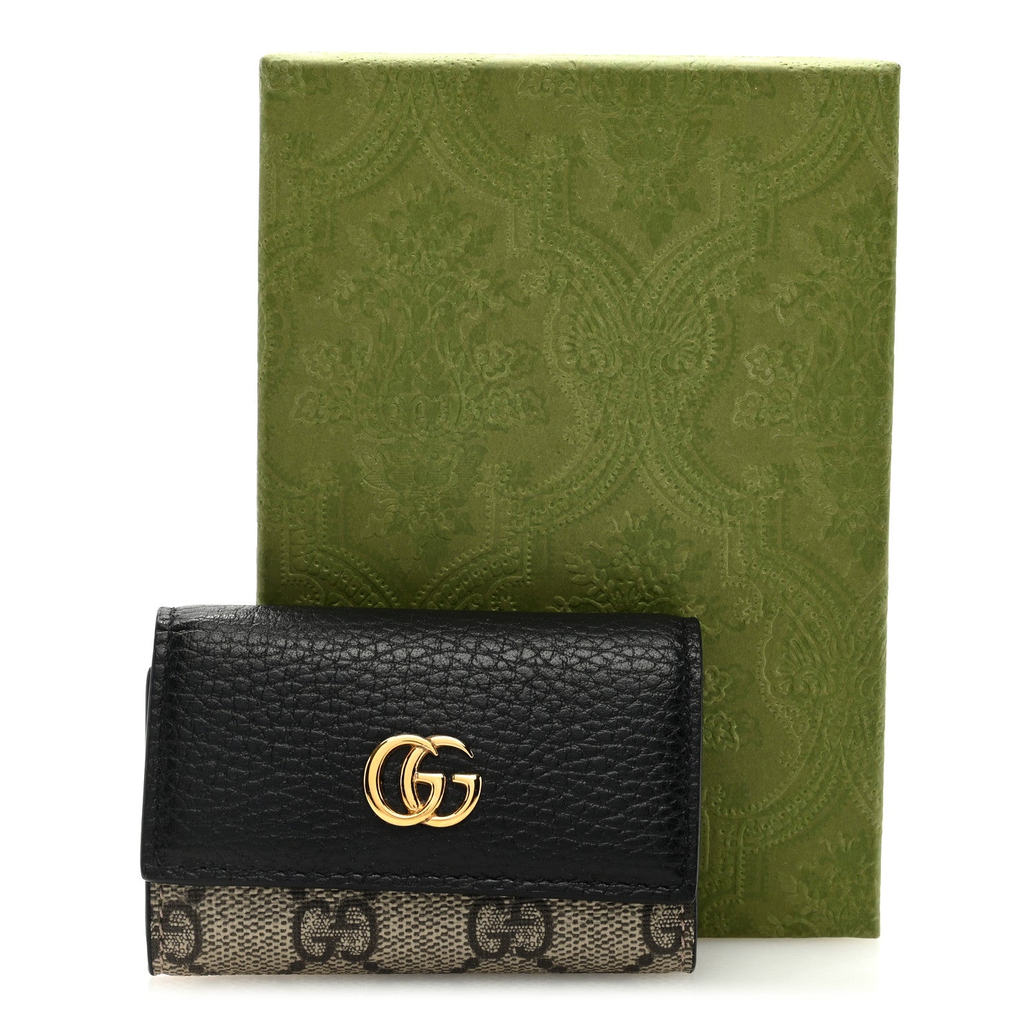 Gucci Dollar Calfskin GG Supreme Monogram GG Marmont 6 Key Holder Case Black Beige Ebony 7 of 7