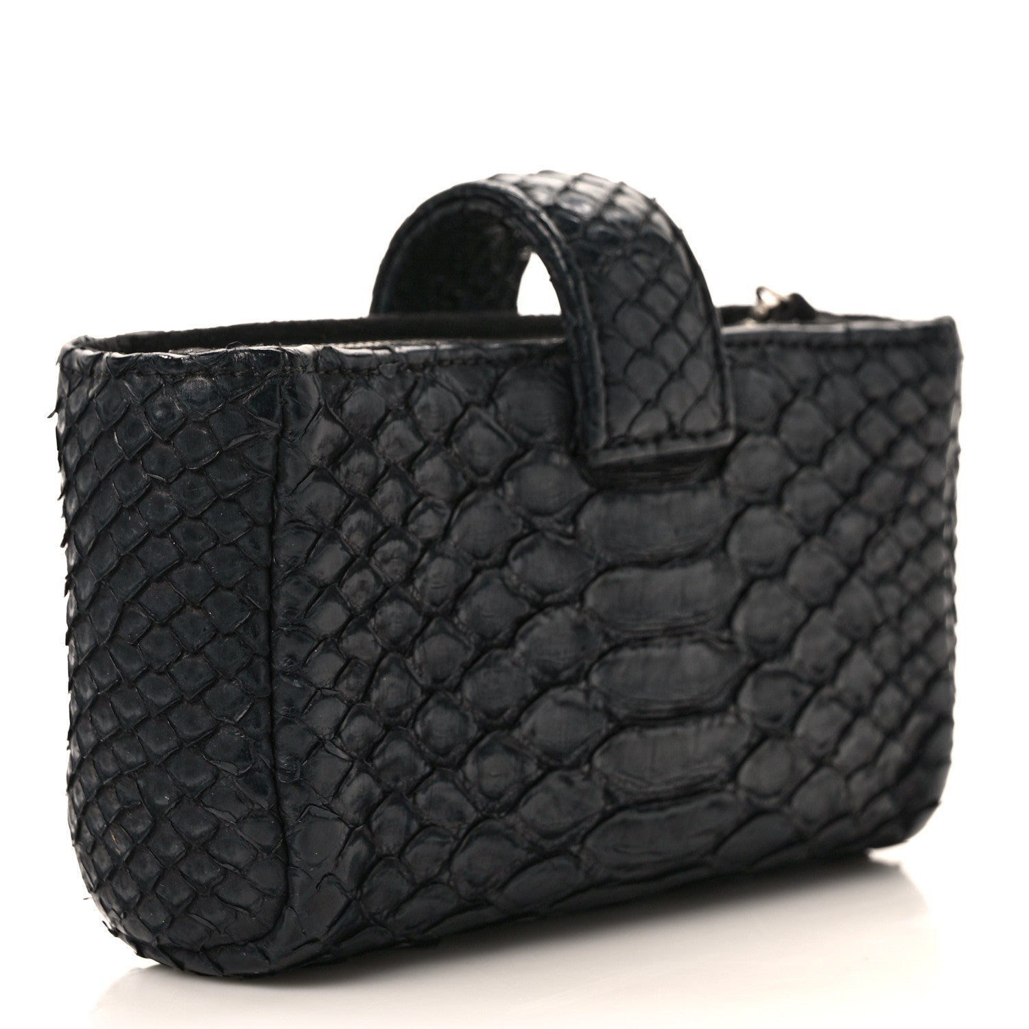 Chanel Snakeskin Quilted Mini Phone Holder Clutch Black 3 of 8