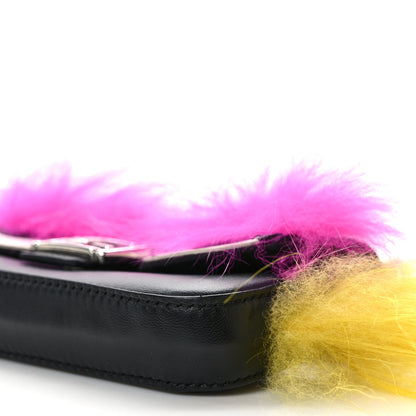 Fendi Nappa Shatoosh Fox Goat Fur Monster Micro Baguette Black Fuchsia Giallo 9 of 10