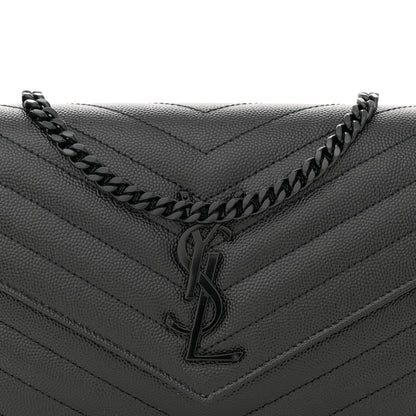 Saint Laurent Grain De Poudre Matelasse Chevron Monogram Monochrome Chain Wallet Black 8 of 10