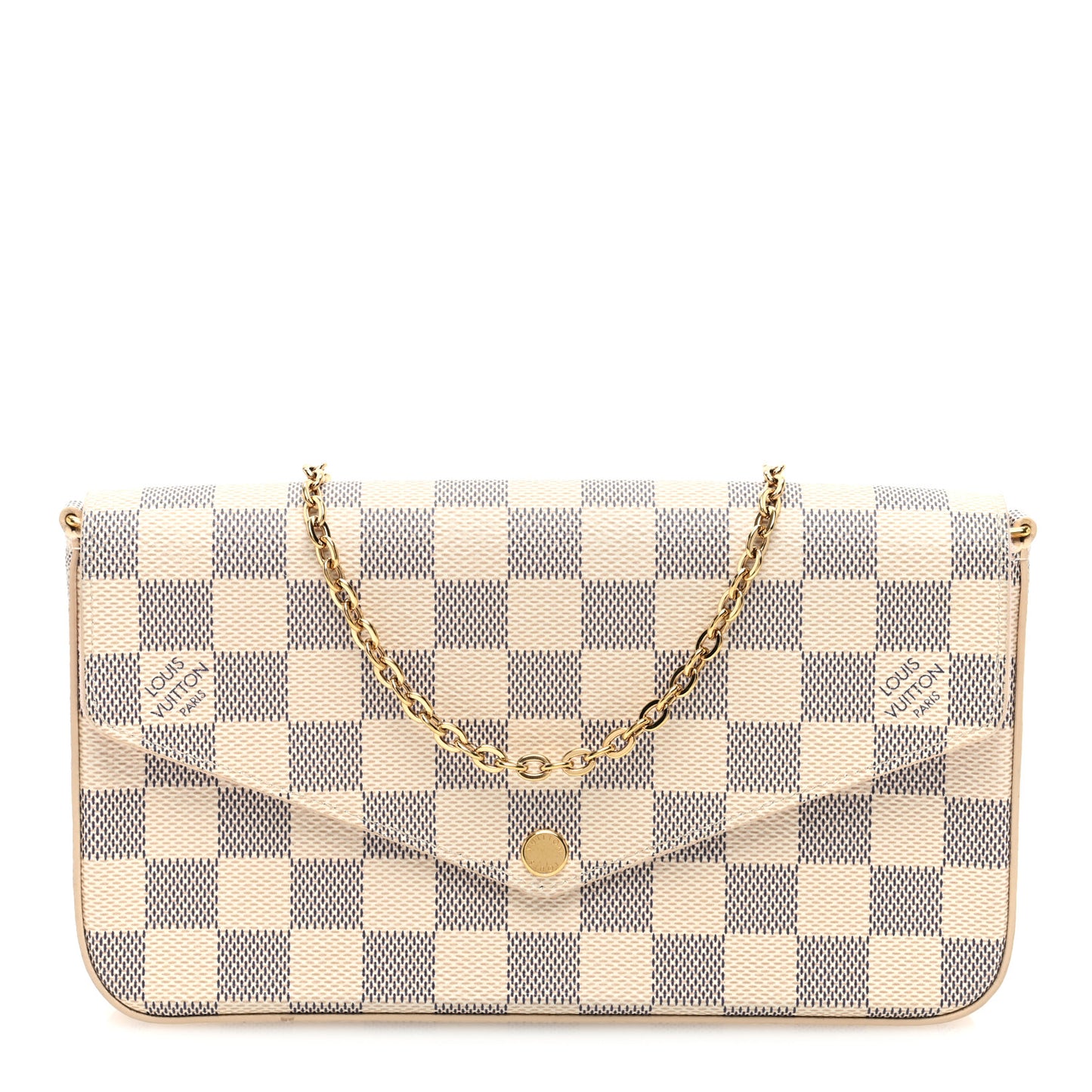 Damier Azur Pochette Felicie Chain Wallet Rose Ballerine