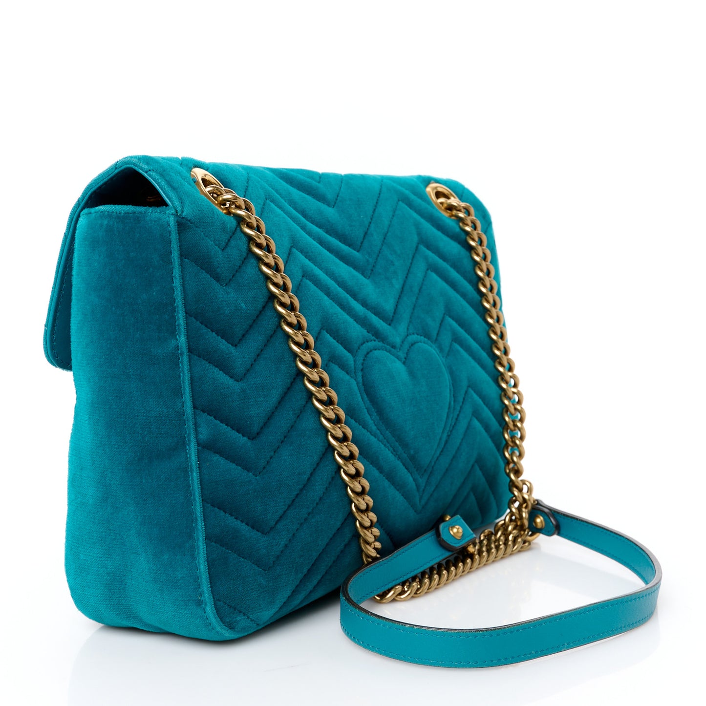 Velvet Matelasse Medium GG Marmont Shoulder Bag Pavone Cyan