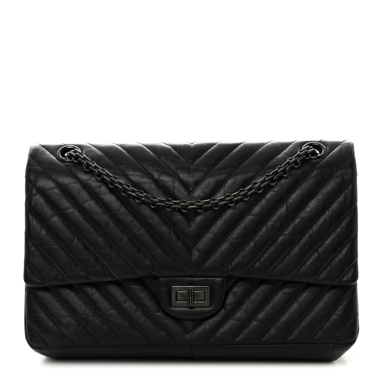 Aged Calfskin Chevron Quilted 2.55 Reissue 226 So Black