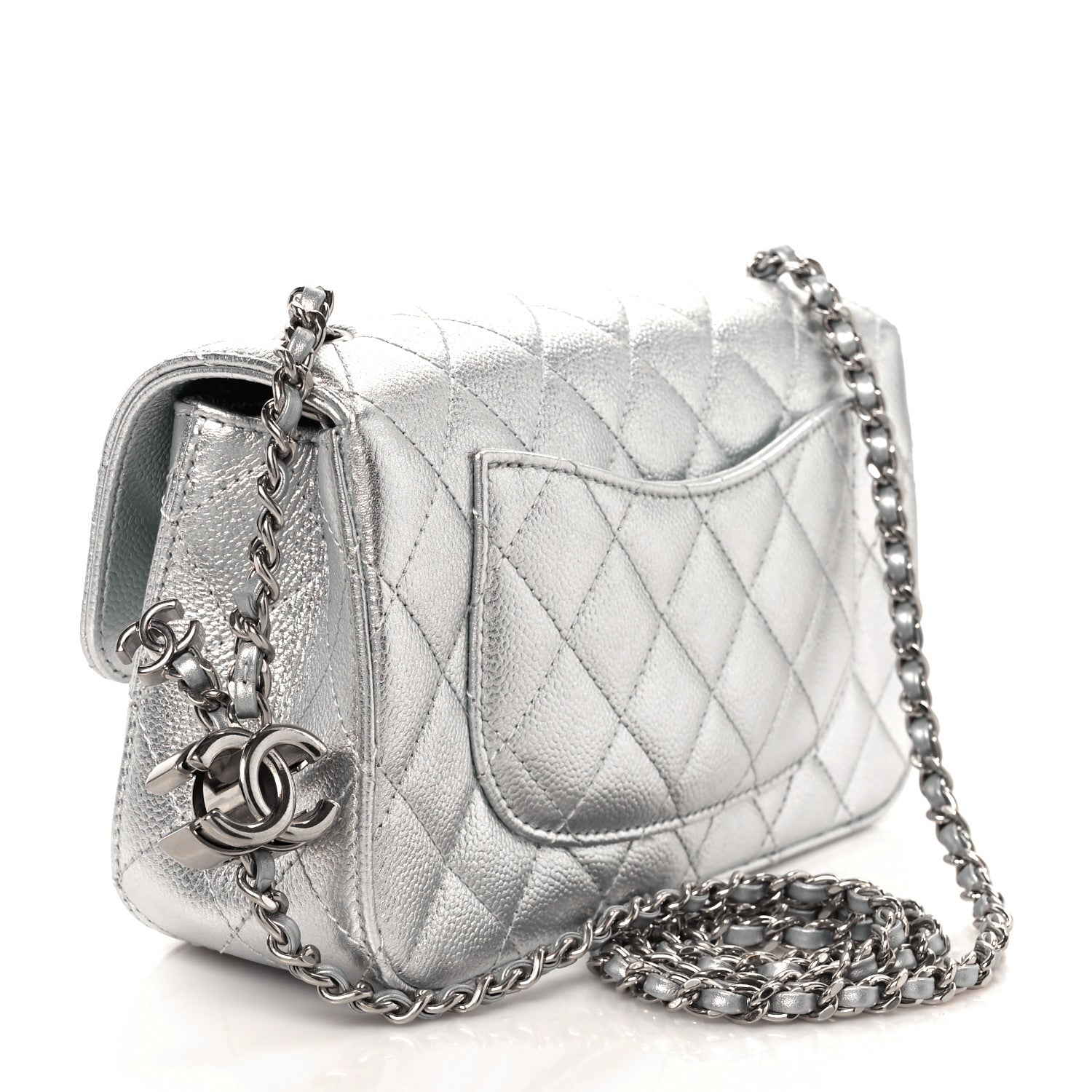 Chanel Metallic Caviar Quilted Mini Rectangular CC Slide Flap Silver 3 of 11