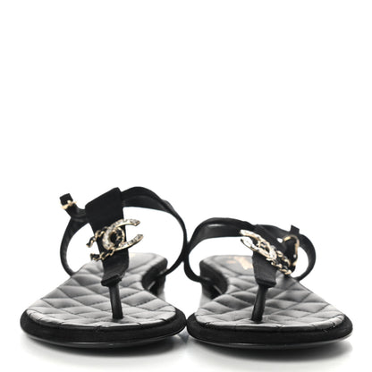 Chanel Suede CC Thong Sandals 38 Black 2 of 8