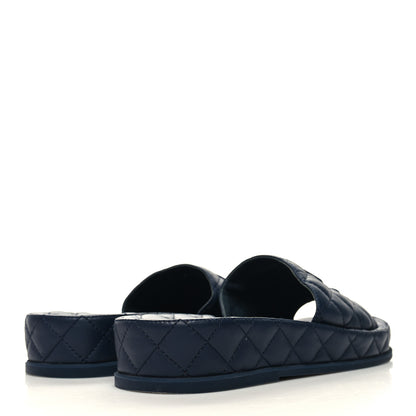 Chanel Lambskin Quilted CC Mules Sandals 37 Navy 4 of 8