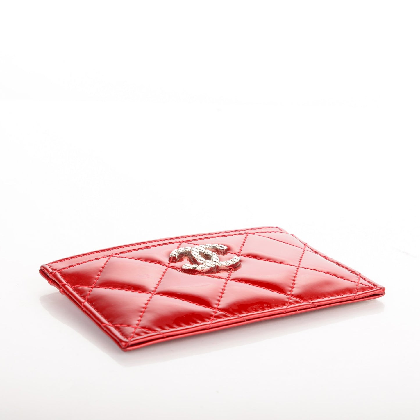 Patent Quilted Brilliant Card Holder Red