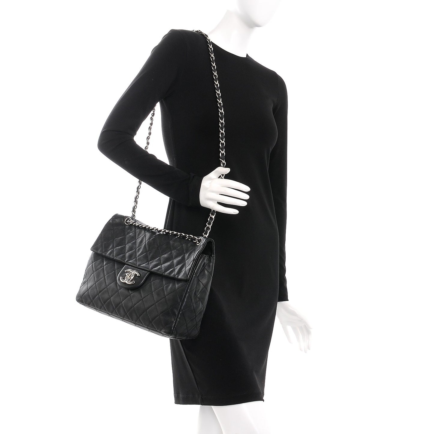 Washed Caviar Maxi Single Flap Black