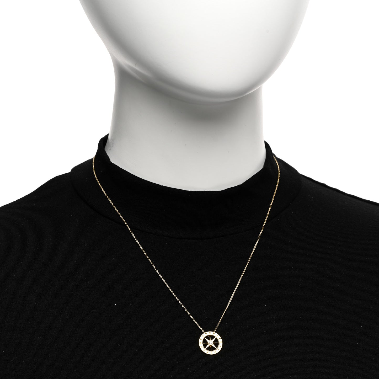 18K Yellow Gold Diamond Tiny Treasurers Compass Pendant Necklace