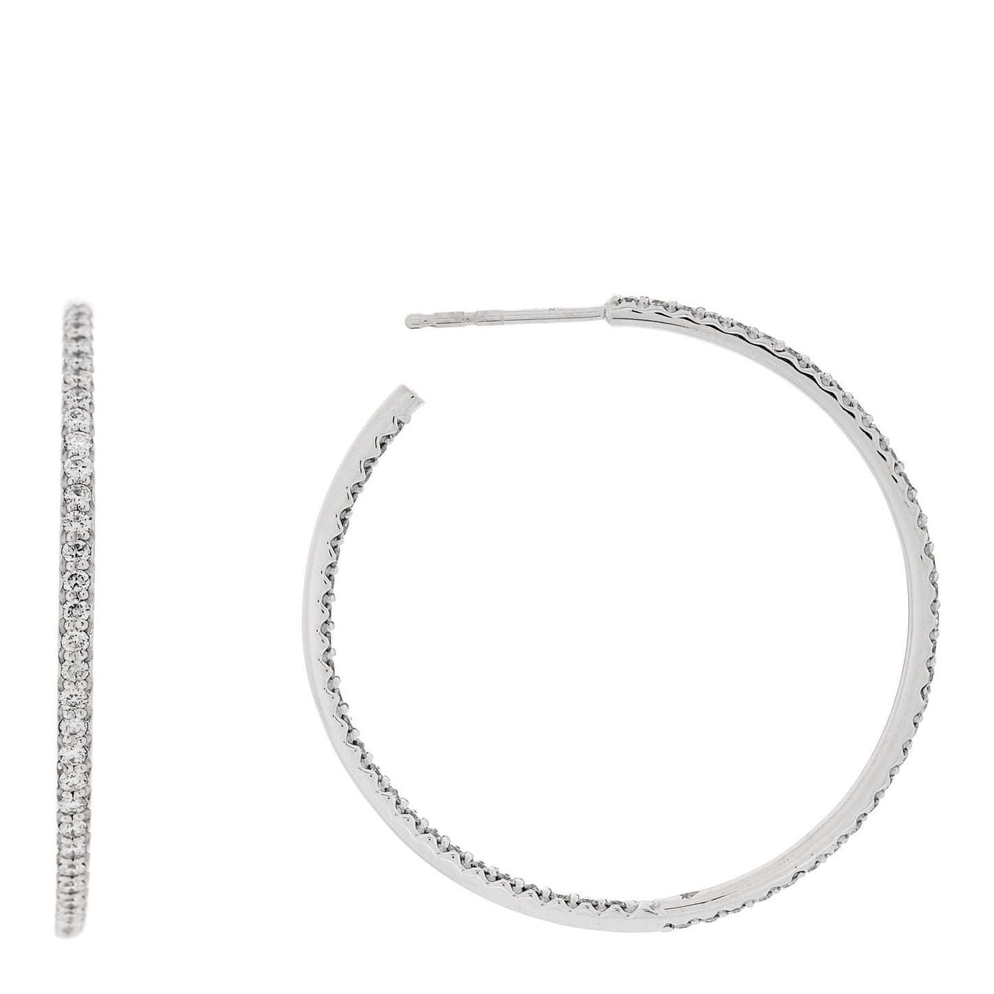 18K White Gold Diamond Extra Large Inside Outside Hoop Earrings